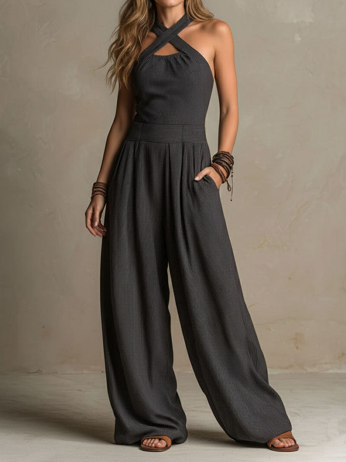 Mirella | Jumpsuit Halter Pinstripe