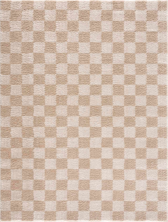 Modern Contemporary Camel and Beige Checked Texture High Pile Washable Area Rug - The Rug Decor