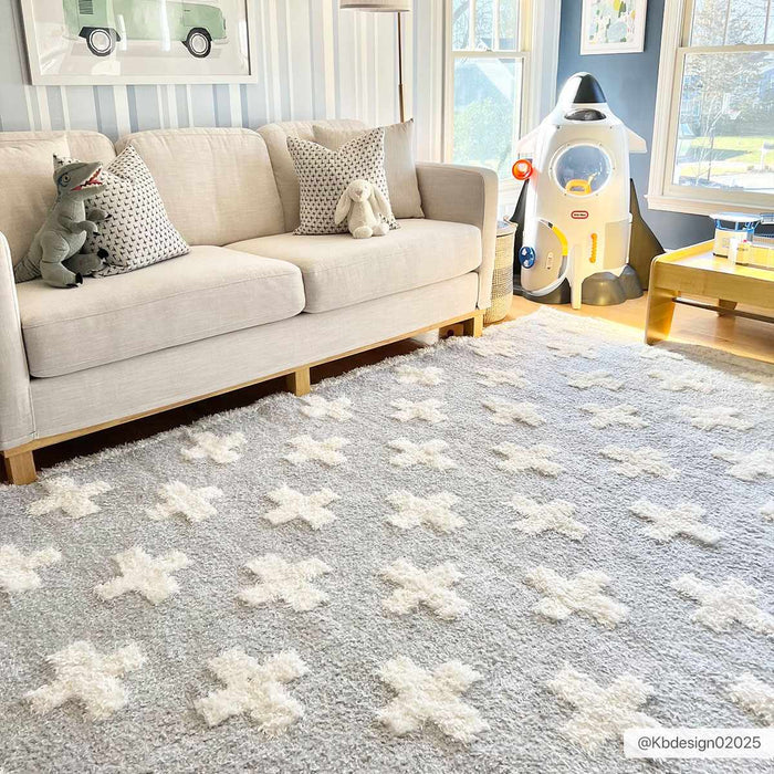 Modern Geometrical Gray and Ivory Plush Pile area rug - The Rug Decor