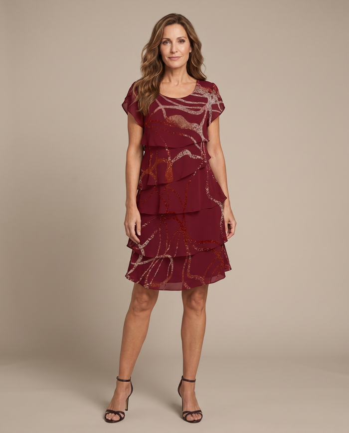 Monica midi dress with soft ruffle detail - full length editorial