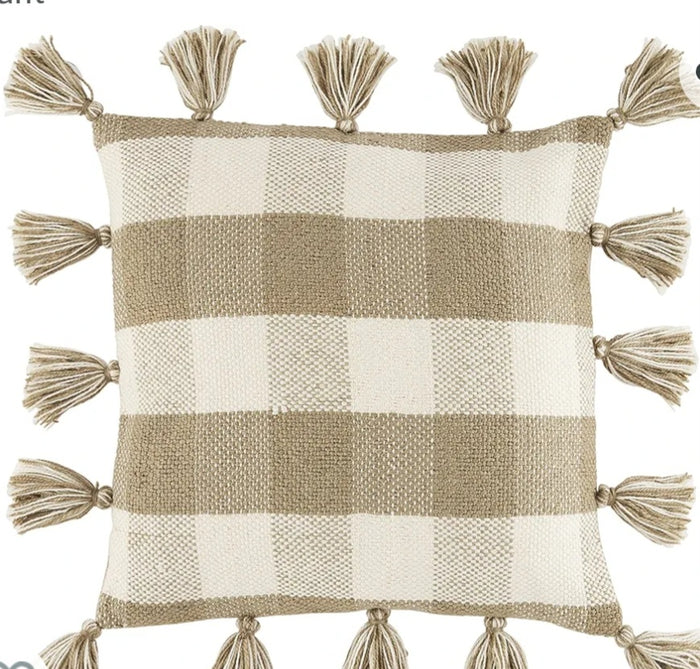 Mud Pie Tan Buffalo Check Pillow