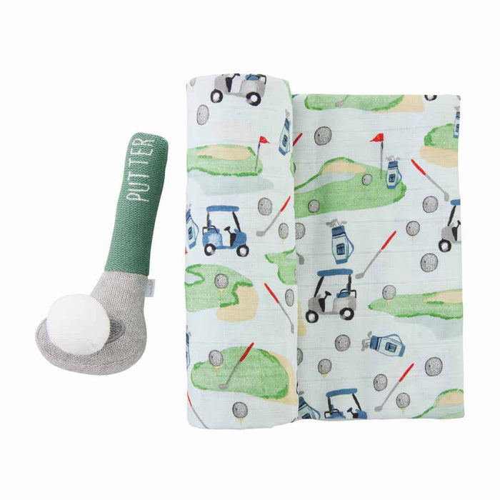 Mudpie - Golf Swaddle and Rattle set