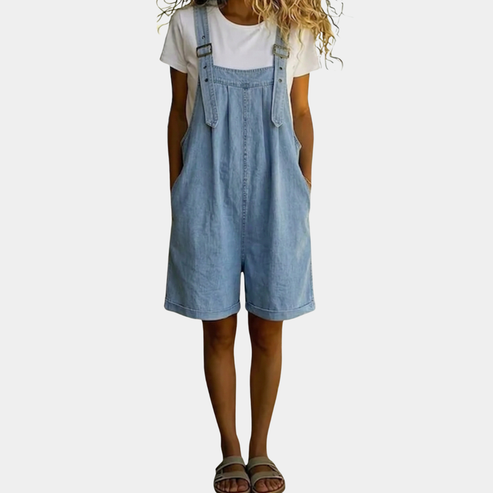 Nea - Short Denim Playsuit in Soft Cotton