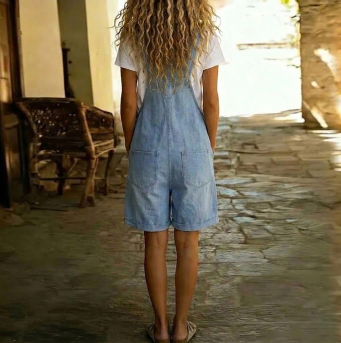 Nea - Short Denim Playsuit in Soft Cotton