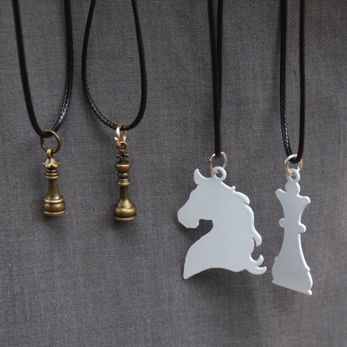 NECKLACE | Chess Themed | Black Faux Leather Cord