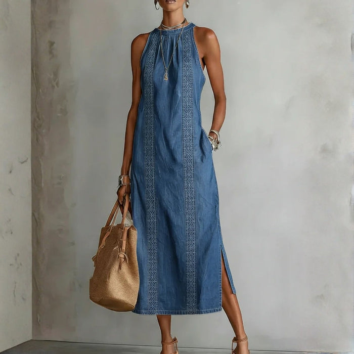 Neea - Denim Dress with Retro Lace