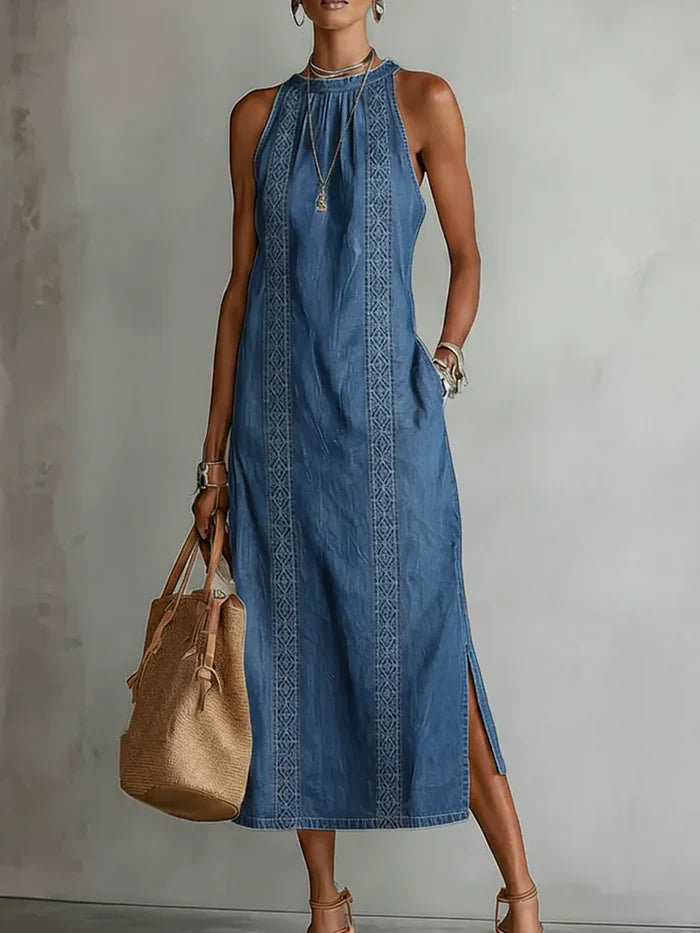 Neea - Denim Dress with Retro Lace