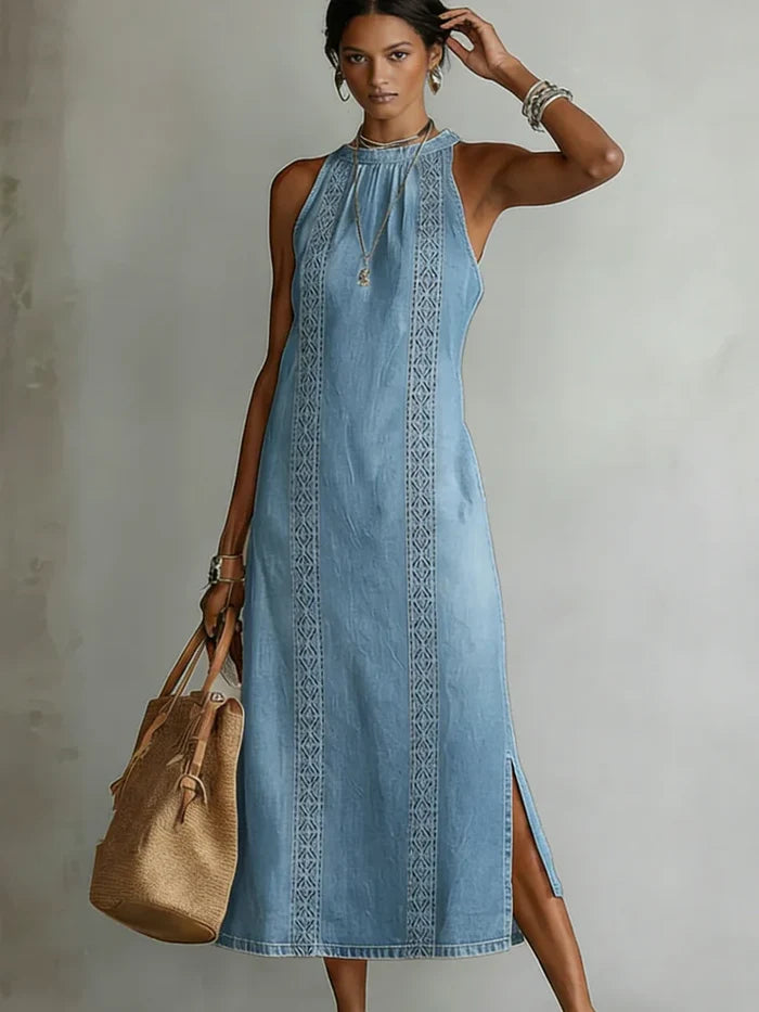 Neea - Denim Dress with Retro Lace