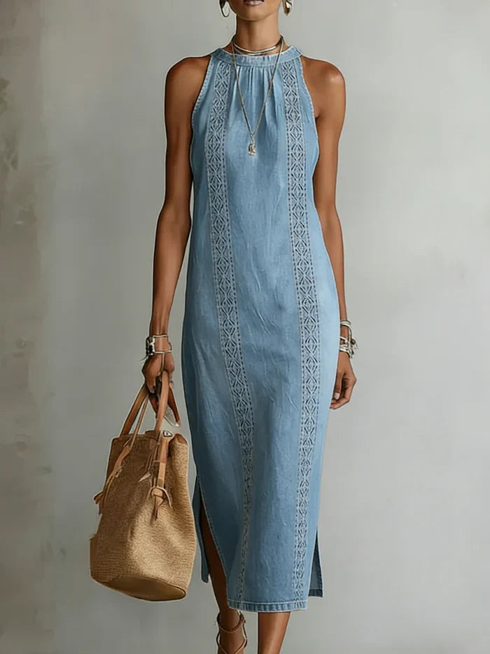 Neea - Denim Dress with Retro Lace