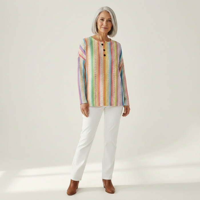 Neea - Rainbow Stripe Waffle Henley
