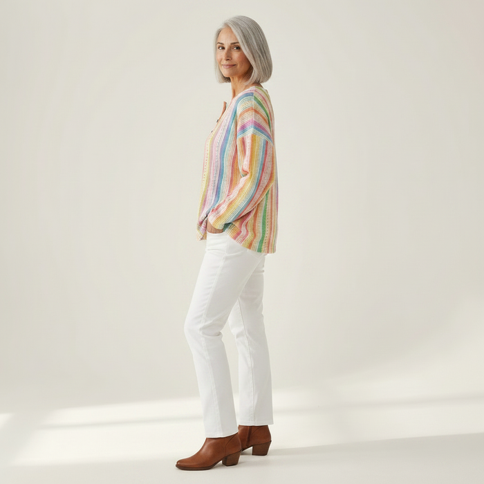 Neea - Rainbow Stripe Waffle Henley
