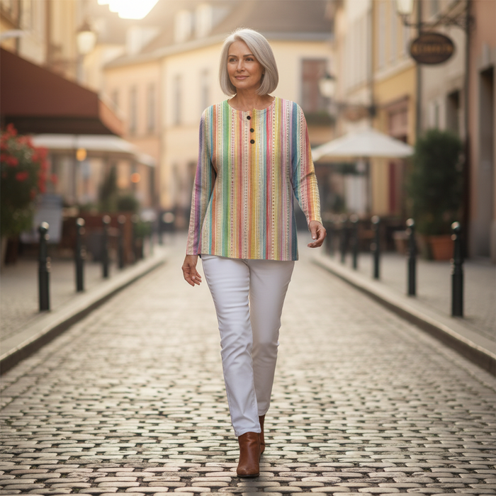 Neea - Rainbow Stripe Waffle Henley