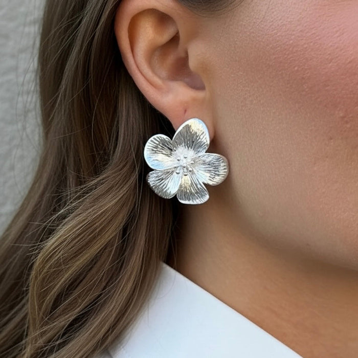Neea | Silver Large Flower Earrings