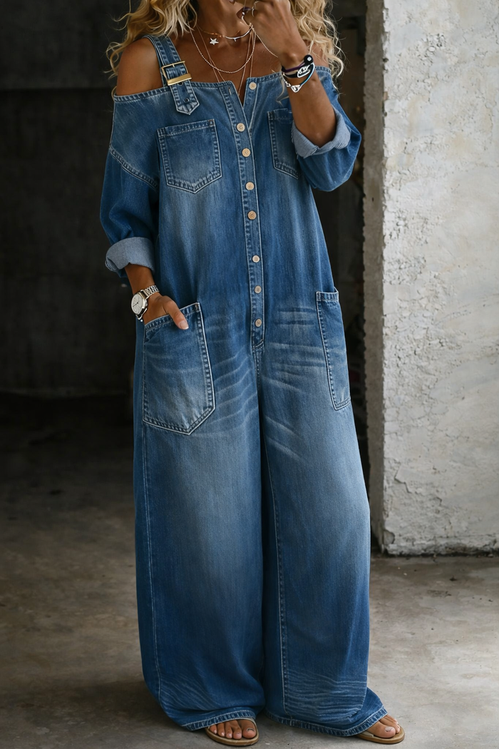 Nella - Off-Shoulder Denim Jumpsuit