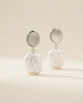 Silver drop earrings with square pleated pearl