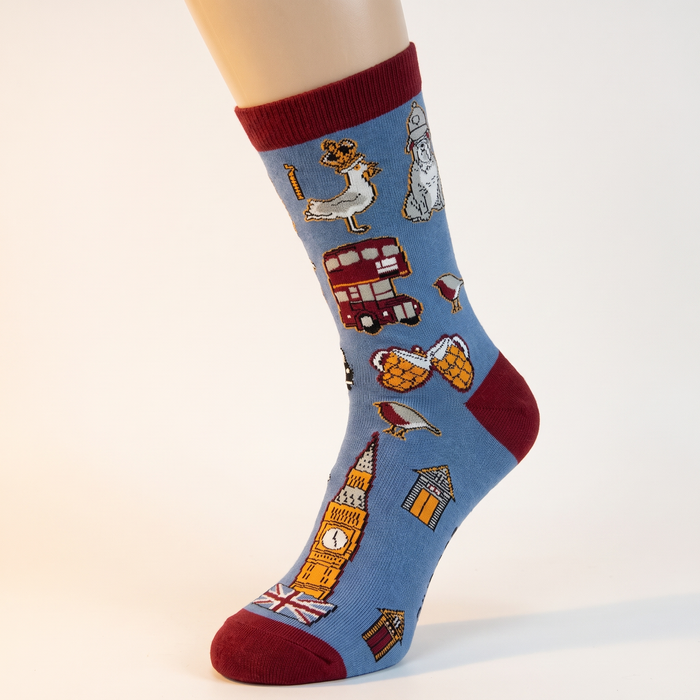 Niitty sock — London motif print on blue