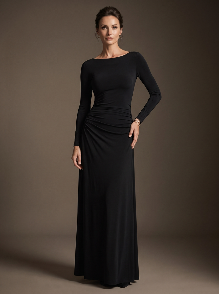 Noemie black draped maxi dress — EMMA, gala studio