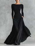 Noemie | Black with Neckline Barco and Draped Elegant Maxi Dress