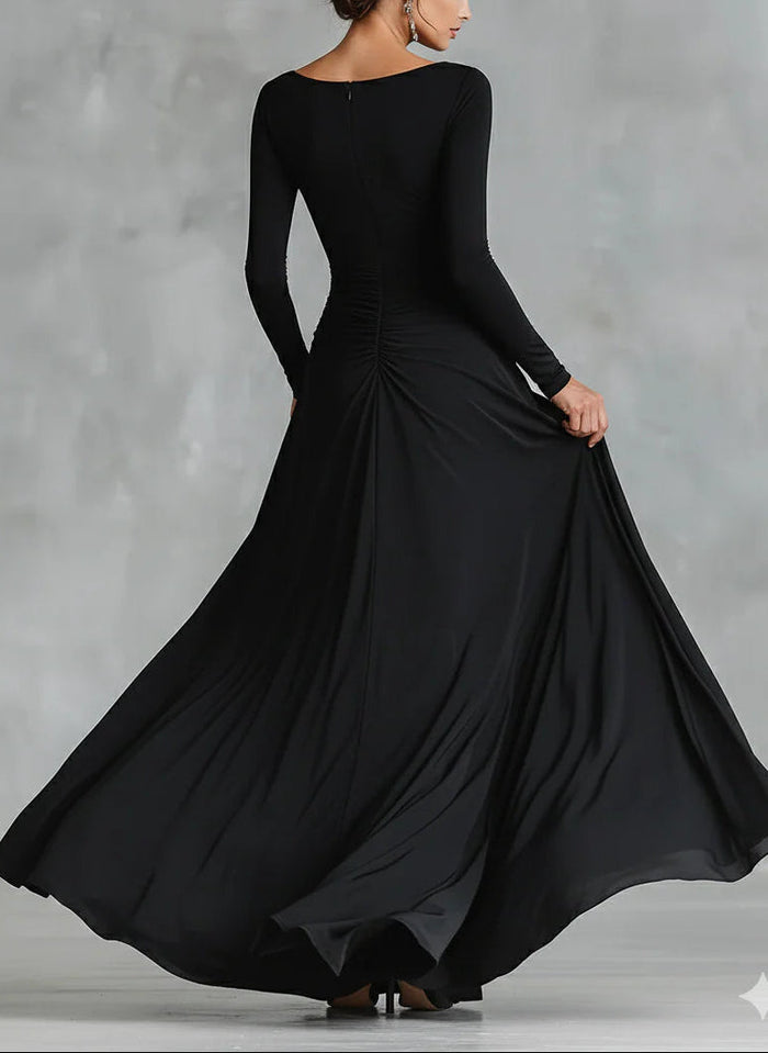Noemie | Black with Neckline Barco and Draped Elegant Maxi Dress