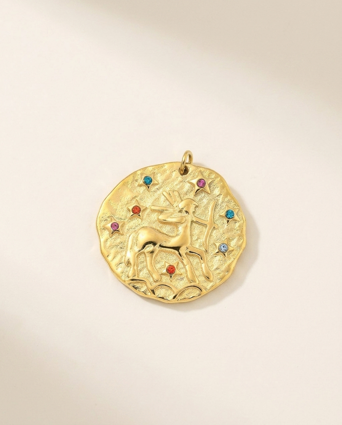 Sagittarius zodiac pendant in gold-plated stainless steel