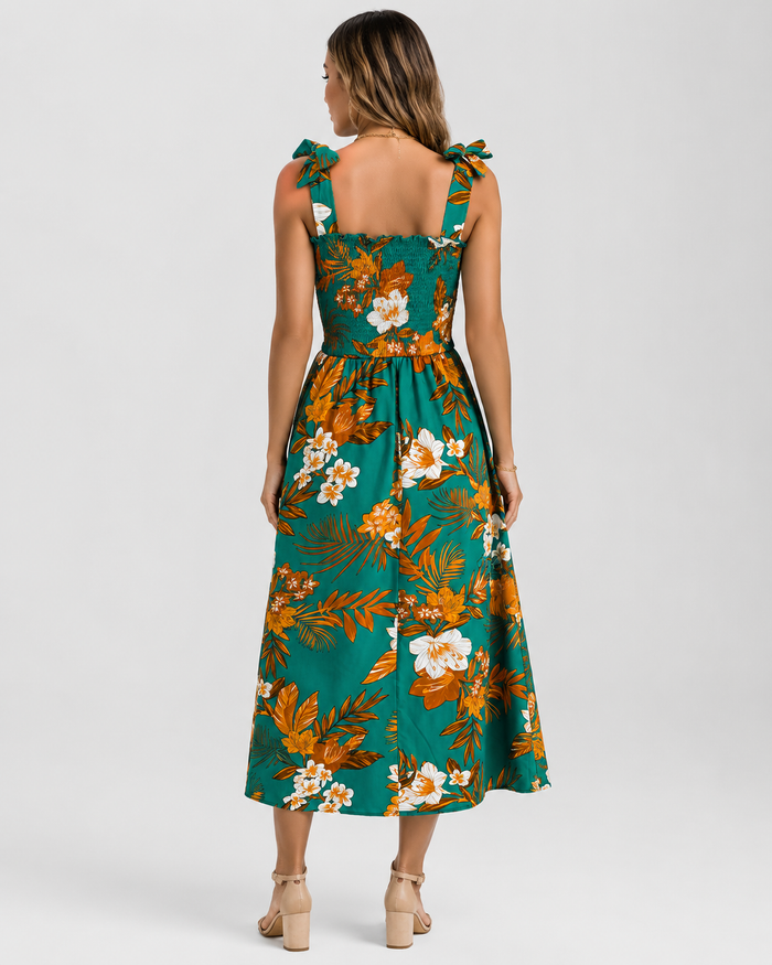 Olivia | Tie-shoulder Floral Midi Dress