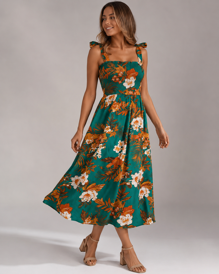 Olivia | Tie-shoulder Floral Midi Dress