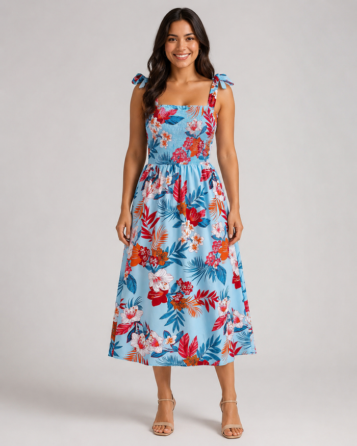 Olivia | Tie-shoulder Floral Midi Dress