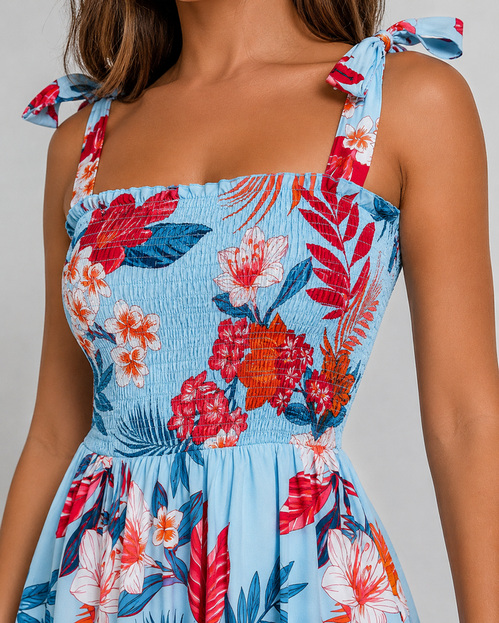 Olivia | Tie-shoulder Floral Midi Dress