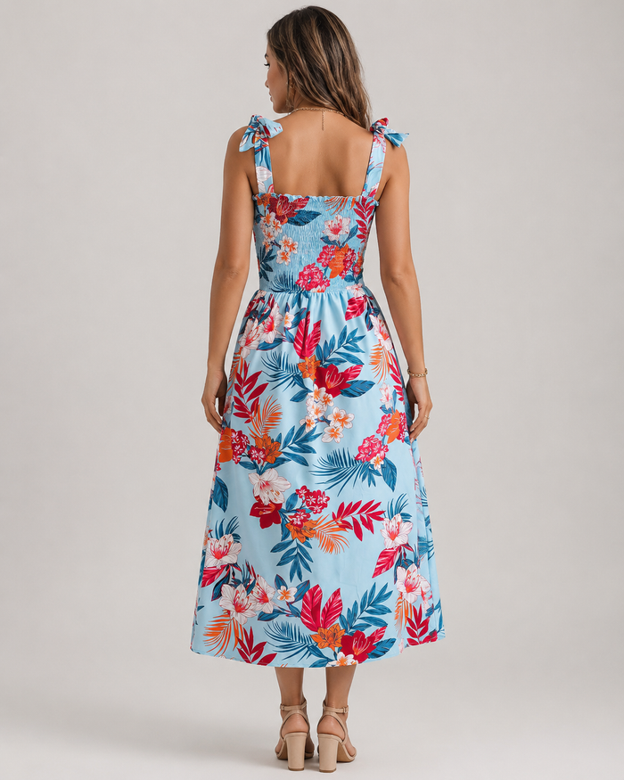 Olivia | Tie-shoulder Floral Midi Dress