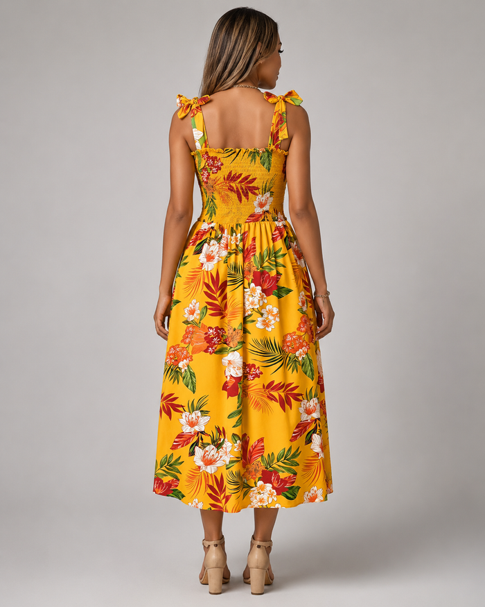 Olivia | Tie-shoulder Floral Midi Dress