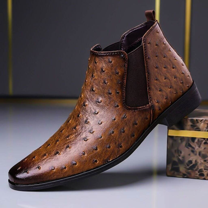 Ostrich-Pattern Leather Boots