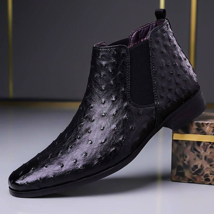 Ostrich-Pattern Leather Boots