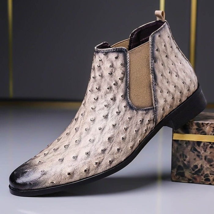 Ostrich-Pattern Leather Boots