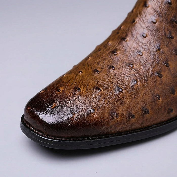 Ostrich-Pattern Leather Boots