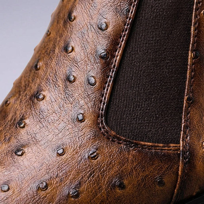 Ostrich-Pattern Leather Boots