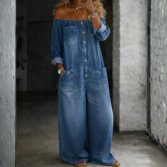 Outi - Long-Sleeve Off-Shoulder Jumpsuit