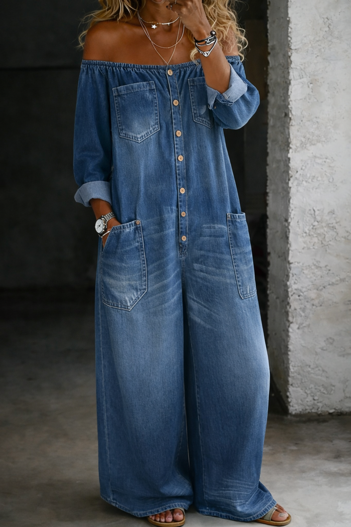 Outi - Long-Sleeve Off-Shoulder Jumpsuit