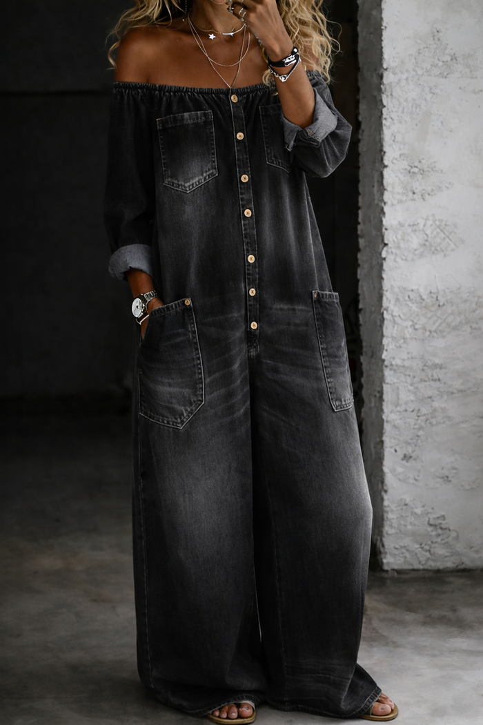 Outi - Long-Sleeve Off-Shoulder Jumpsuit