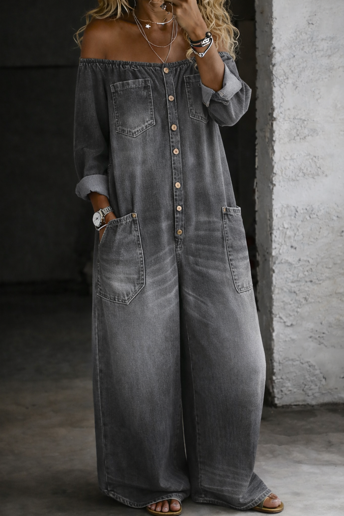 Outi - Long-Sleeve Off-Shoulder Jumpsuit