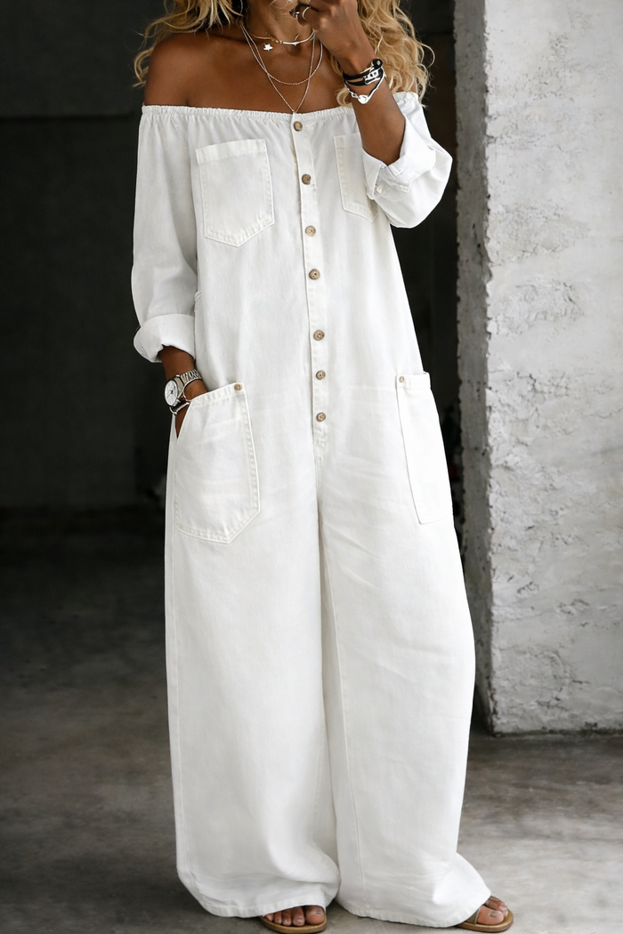 Outi - Long-Sleeve Off-Shoulder Jumpsuit