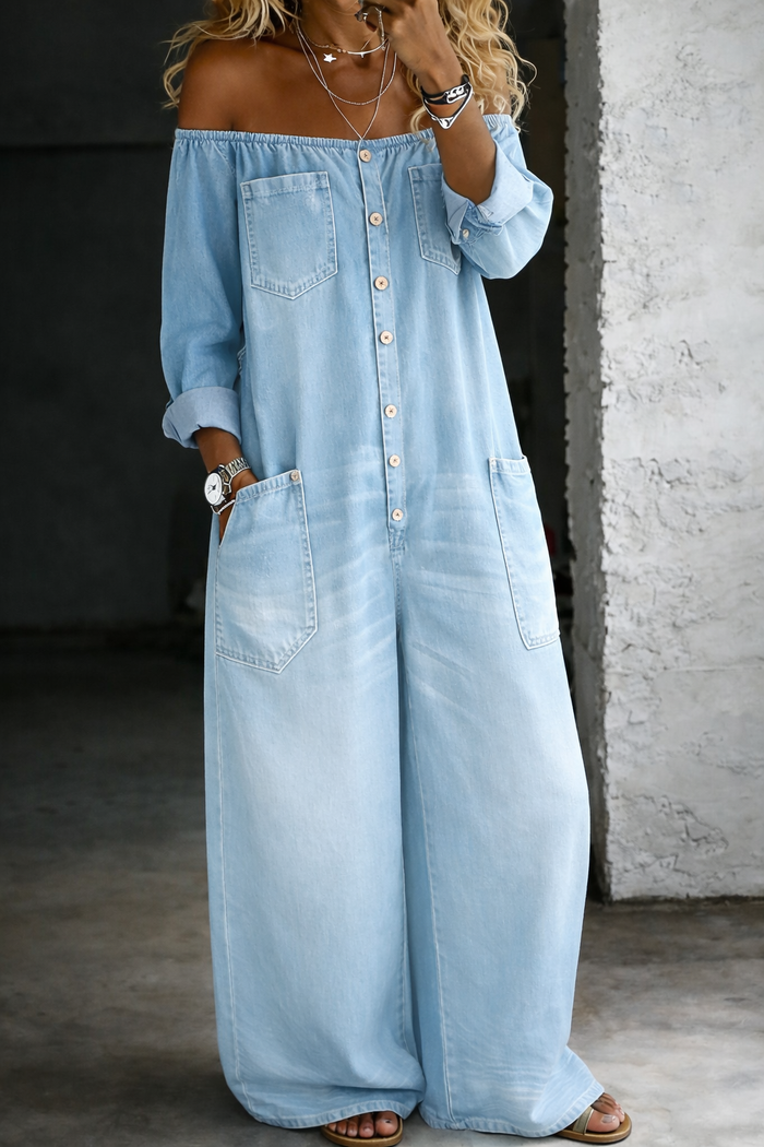 Outi - Long-Sleeve Off-Shoulder Jumpsuit