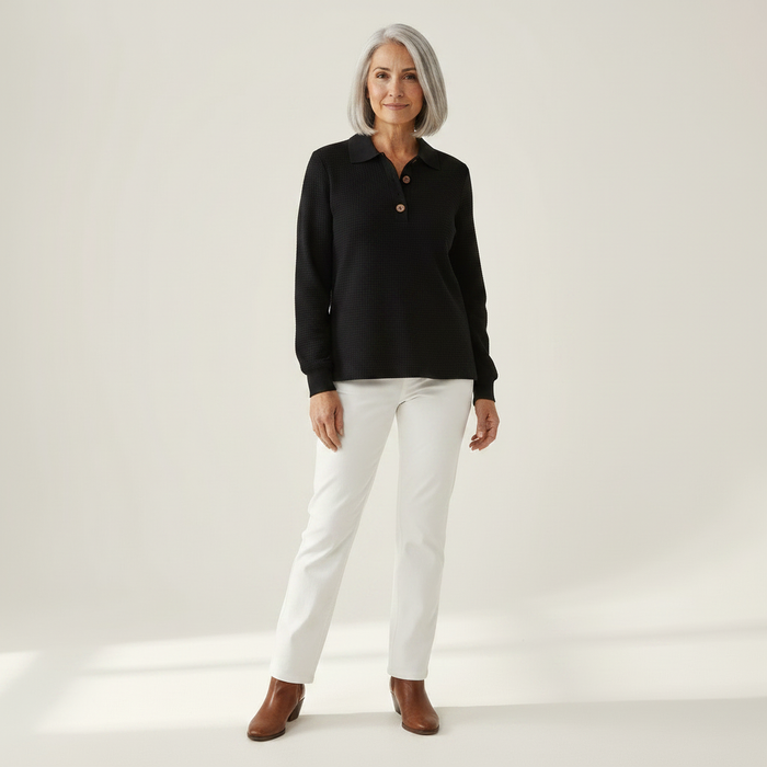 Paula - Collared Waffle Top