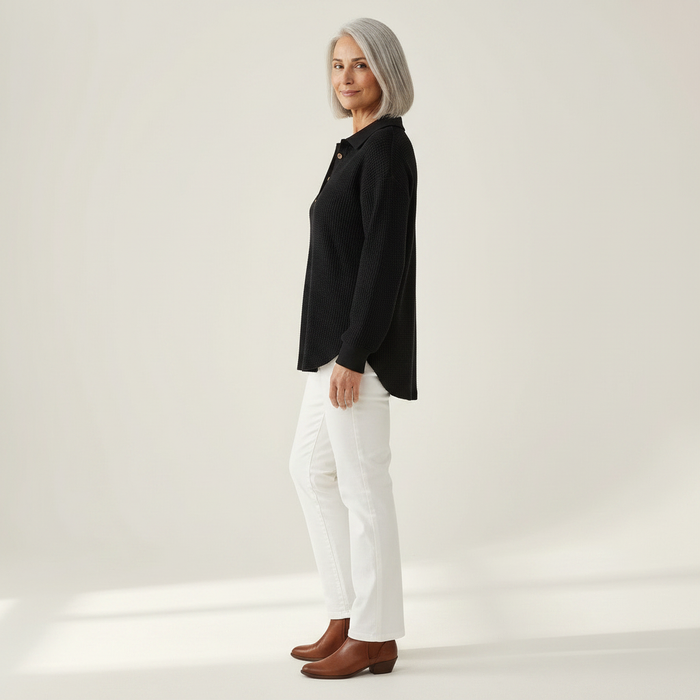 Paula - Collared Waffle Top