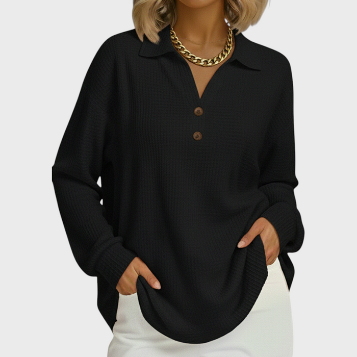 Paula - Collared Waffle Top