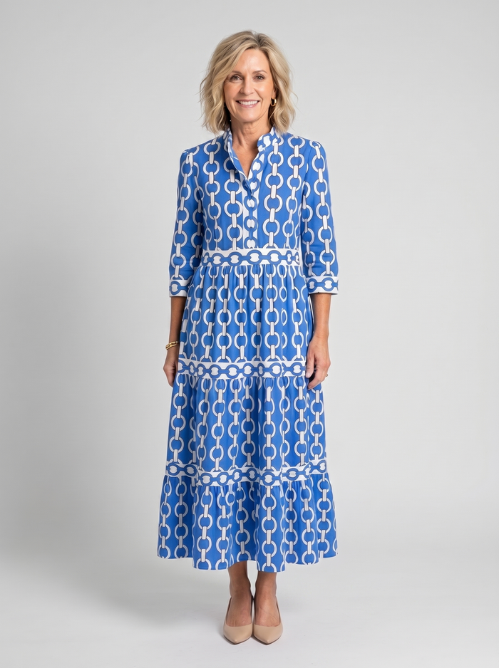 Pauline | Sleeve Three Quarter with Printed Cadenas Midi Dress