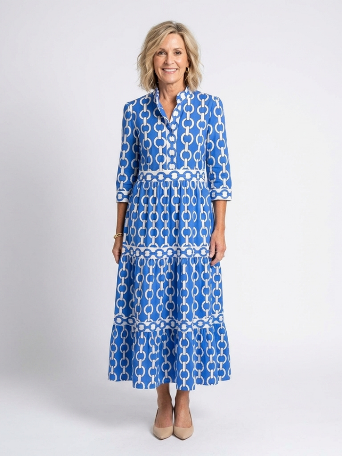 Pauline | Sleeve Three Quarter with Printed Cadenas Midi Dress