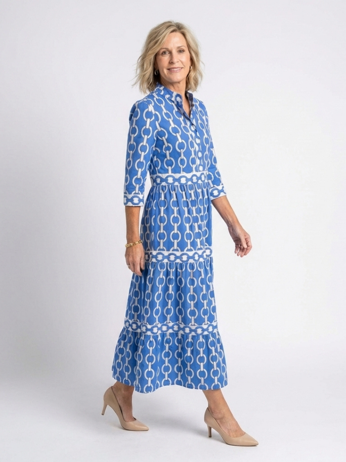 Pauline | Sleeve Three Quarter with Printed Cadenas Midi Dress