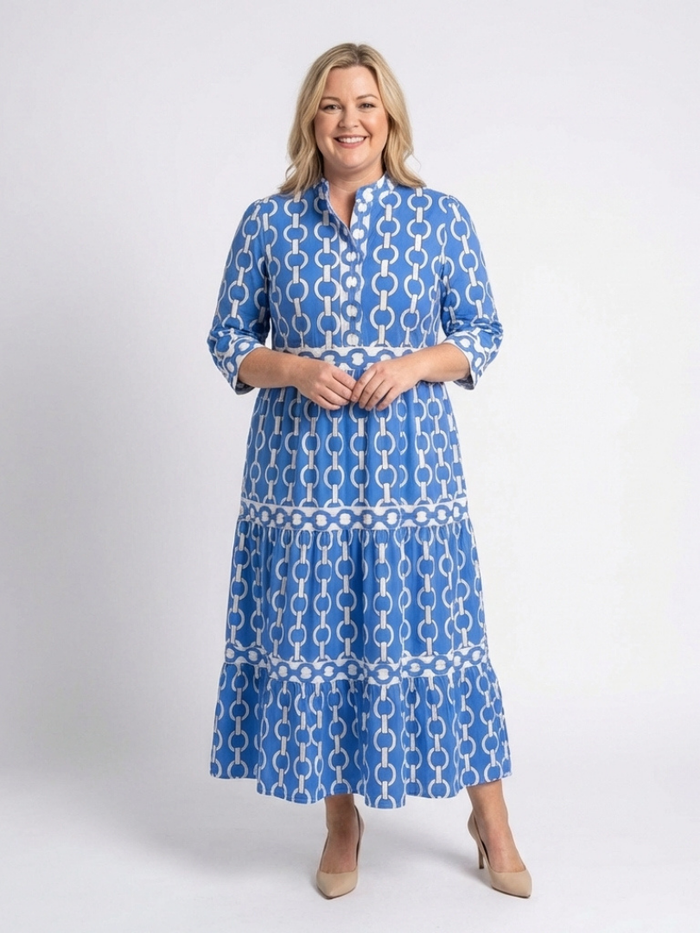 Pauline | Sleeve Three Quarter with Printed Cadenas Midi Dress