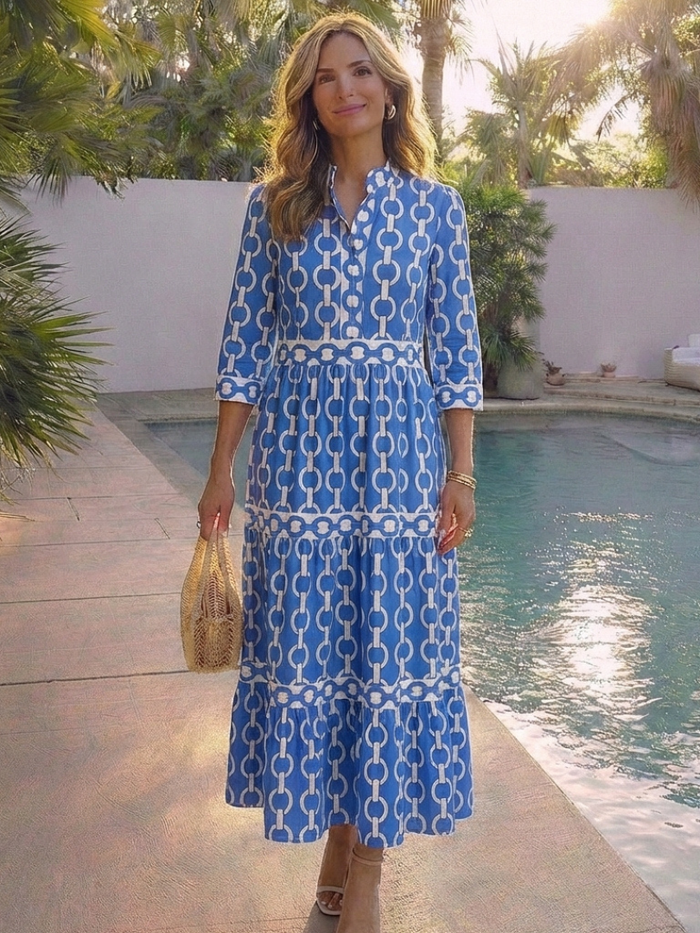 Pauline | Sleeve Three Quarter with Printed Cadenas Midi Dress