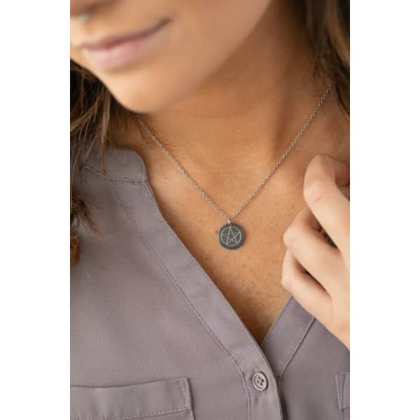 Pentacle Round Disc Necklace - Necklaces